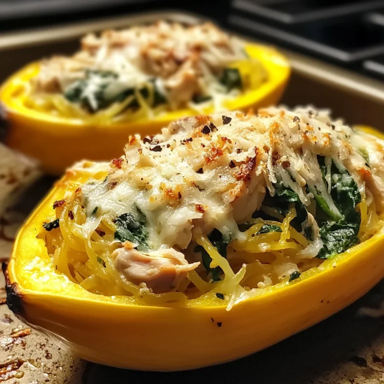Garlic Parmesan Stuffed Spaghetti Squash with Chicken and Spinach