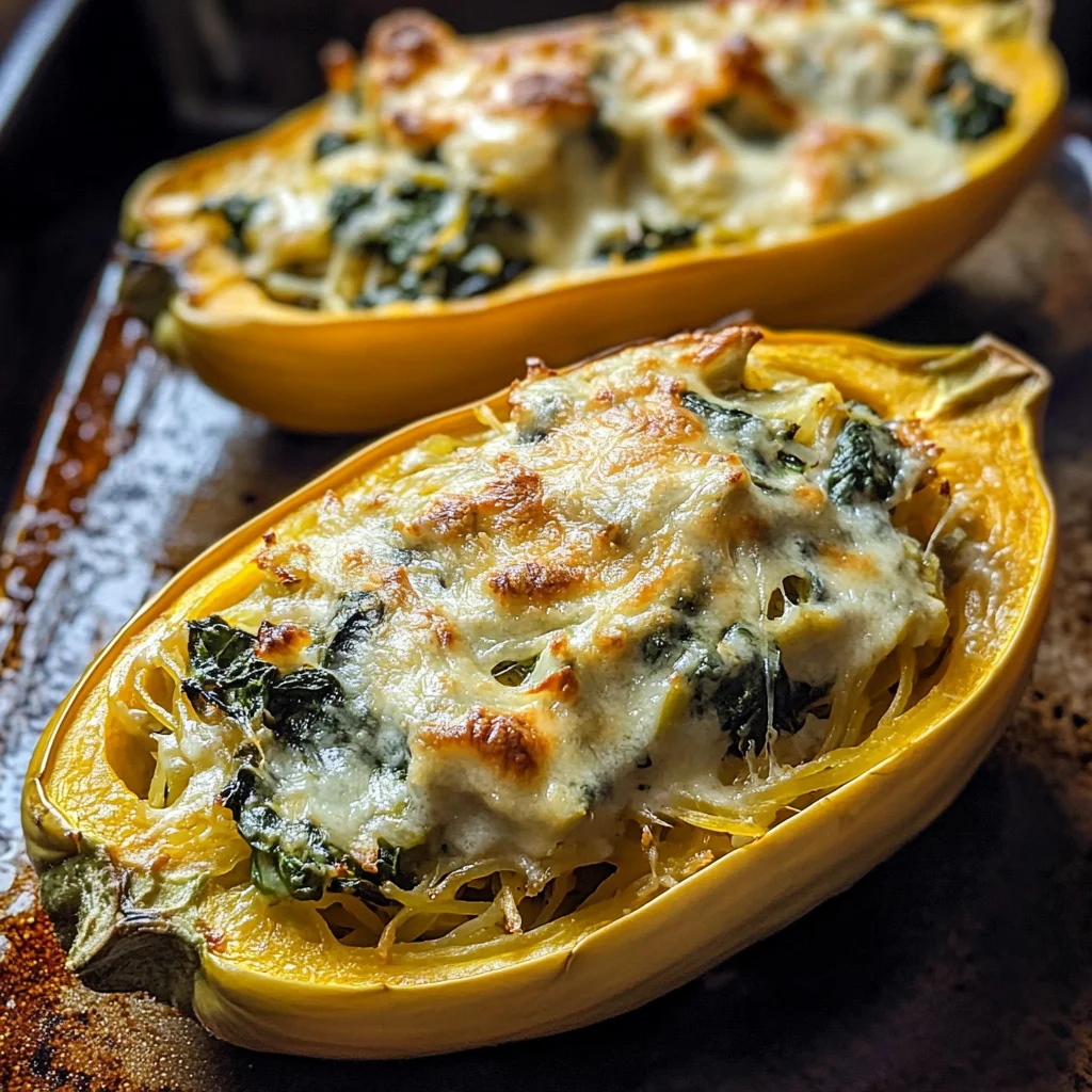 Spinach and Artichoke Stuffed Spaghetti Squash