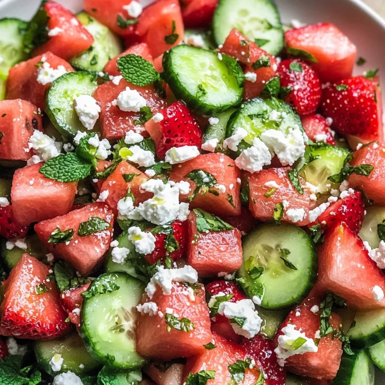 Watermelon Cucumber Salad with Strawberries and Feta