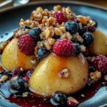 Baked Pears with Berries, Honey, Walnuts & Blue Cheese