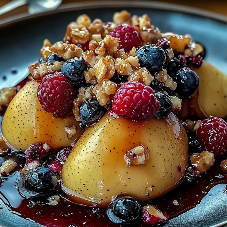 Baked Pears with Berries, Honey, Walnuts & Blue Cheese