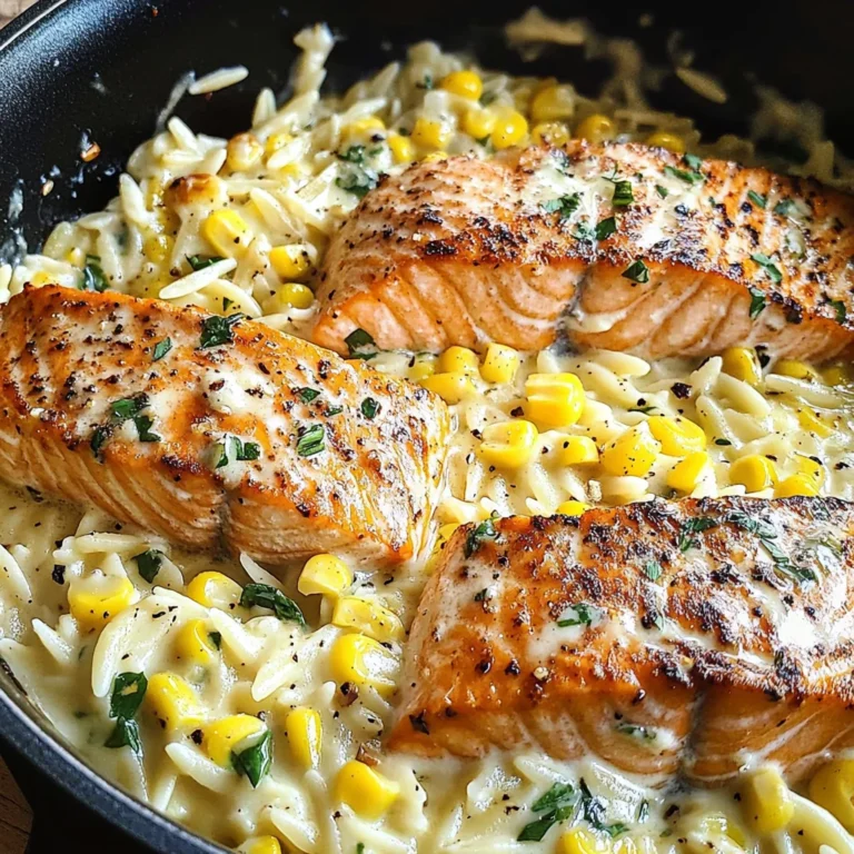 Creamed Corn Orzo with Salmon