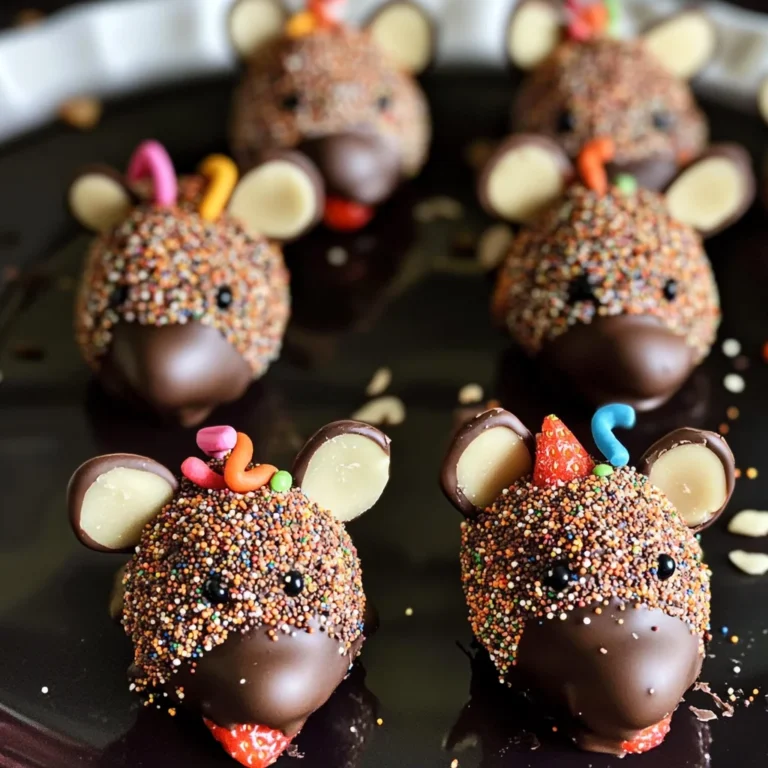 Halloween Dessert - Strawberry and Chocolate fudge mice